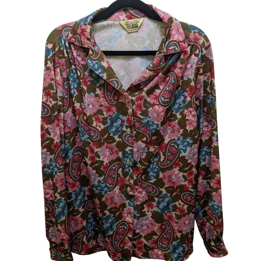 Vintage 70's Sears 'The Shirt' Polyester Floral Paisley Shirt‎ Women's Size 40